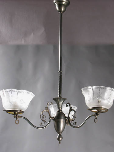 Pair of 3-Light Gas Chandeliers